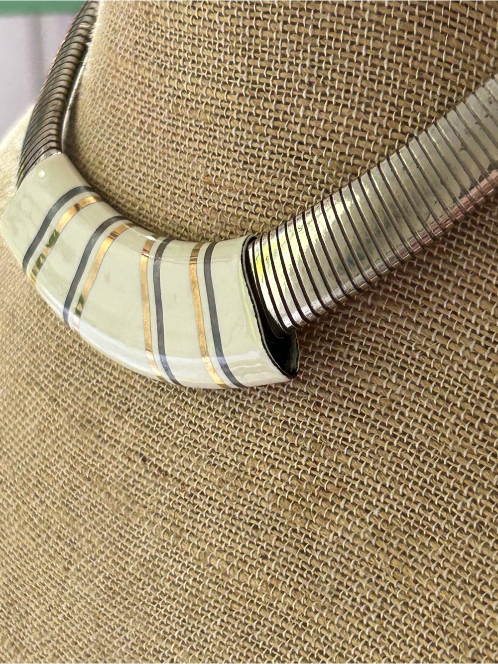 Laurana vintage Cream and Gold Striped Enamel Collar Necklace